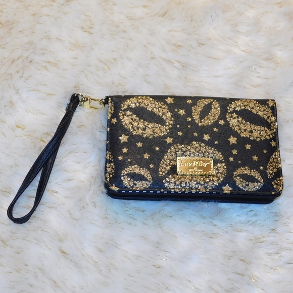 Betsey Johnson Handbags - Betsey Johnson Black and Gold Kiss Wallet Wristlet